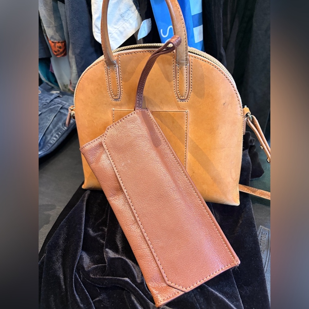 Loeffler Randall Tan Leather Dome Satchel Bag comes with leather wallet wristlet
